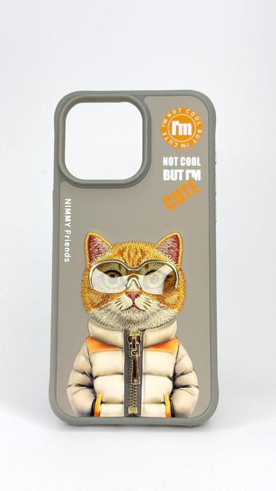 Nimmy 3D design Glass Cool Cat Collection Grey for iPhone 15 series Case