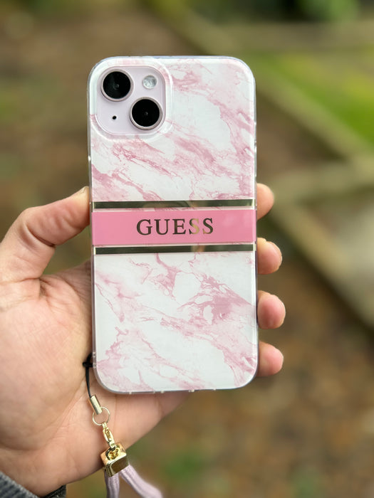 HARD CASE  MARBLE DESIGN AND STRIPE WITH NYLON STRAP - GUESS