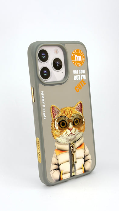 Nimmy 3D design Glass Cool Cat Collection Grey for iPhone 15 series Case