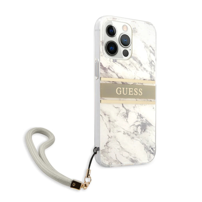 HARD CASE  MARBLE DESIGN AND STRIPE WITH NYLON STRAP - GUESS